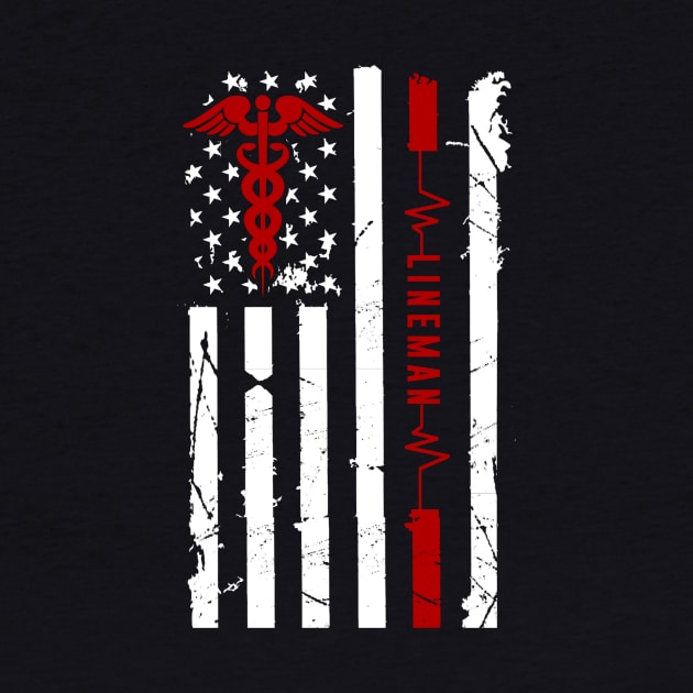 Lineman Heartbeat Flag American by Pelman